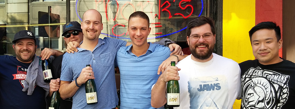 Cantillon Zwanze Day 2014. From left to right: Carlo P (author), Cale B (author), myself, my partner Cole, our friend Brian, and our friend Harris.
